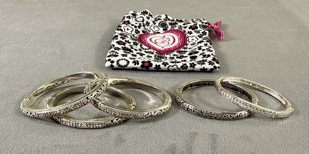 Brighton Silver Slim Bangle Hinged Bracelet Lot of 5 Rhinestones Benefits Chrty